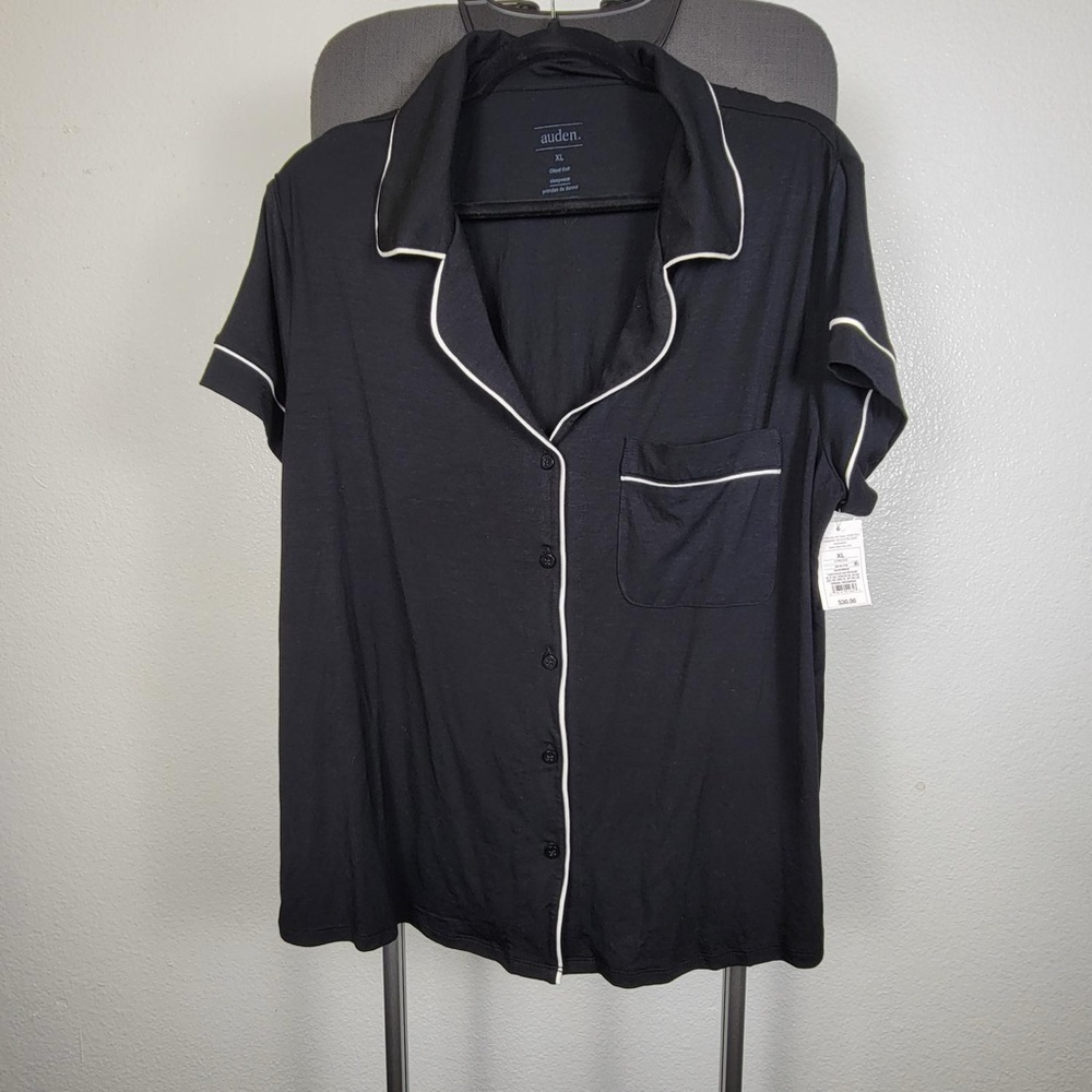 Auden Women's Black Pajama Top with White Trim